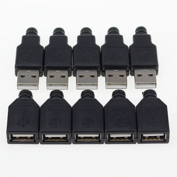 IMC karšto Naujas (5vnt Vyras+5vnt Moterų) USB 4 Polių Kištukinis Sujungiklis Su Juodo Plastiko Dangtis