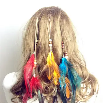 Indijos Stiliaus Plunksnų Plaukų Kutas Plaukų Gabalas Šukuosena Plaukų Papuošalai BB Įrašą Moterų Mergina Plaukų Virvė guminė Juosta