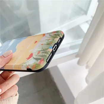 INS Meno Kraštovaizdžio Aliejaus Tapybai Gėlės Telefono dėklas Skirtas iPhone 11 Pro Max XR X XS Max 7 7 Pulse 7 8 Plius Atvejais, Minkštas Siliocne Dangtis