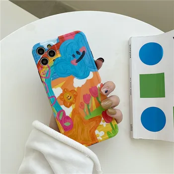 Ins Mielas Animacinių filmų Grafiti Aliejaus Tapybai Telefono dėklas Skirtas iPhone 11 Pro Max Xr X Xs Max 7 8 Pulse SE 2020 Atvejais Minkštas Silikoninis Dangtelis