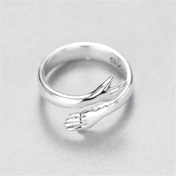 Išskirtinį Meilės Apkabinti Sidabro Spalvos Atidaryti Žiedas Žavesio Moterų rodomojo Piršto žiedą Romantiška Pora Kūrybos Papuošalai