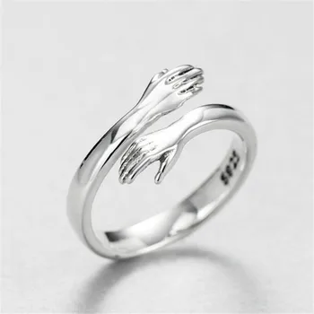 Išskirtinį Meilės Apkabinti Sidabro Spalvos Atidaryti Žiedas Žavesio Moterų rodomojo Piršto žiedą Romantiška Pora Kūrybos Papuošalai