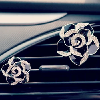 Išskirtinį Metalo Spalvos Gėlės Auto Aksesuarai, Optikos Gražus Camellia Automobilių Kvepalai, Oro Gaivus Agentas Oro Kondicionierius