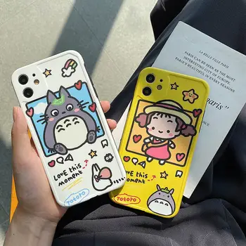 Japonija Ghibli Miyazaki Anime Mielas TOTORO geltona telefono dėklas Skirtas iPhone 11 Pro MaX XR XS Max X 8 7 plius maža mergaitė, Minkštas Viršelis