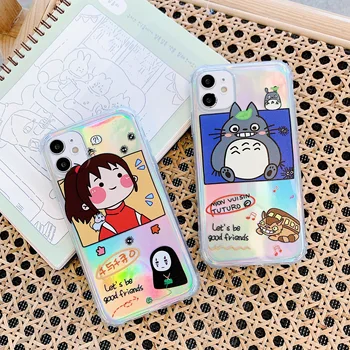 Japonijos Animacinių filmų Totoro Atkakli Toli Ghibli Miyazaki Anime Kaonashi Atveju iPhone 11 12 Pro X XS Max XR 7 8Plus Lazeriu, Popieriaus Atveju