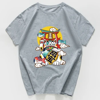 Japonijos Harajuku Streetwear Miesto Stiliaus Trumpomis Rankovėmis T Shirts Hip-Hop Atsitiktinis Medvilnės Pasisekė Katė Vyrų Negabaritinių Anime Tshirts