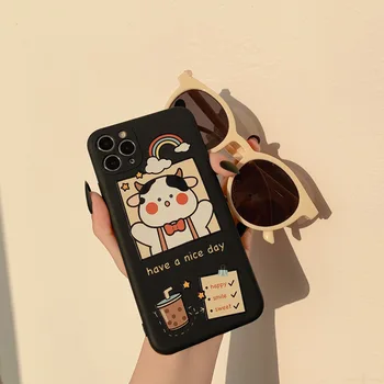 Japonijos kawaii saldūs Burbulas arbatos karvė Telefono dėklas Skirtas iPhone 12 11 Pro Max X XR XS Max 7 8 Plius 12 mini 7Plus atveju mielas Minkštas Viršelis