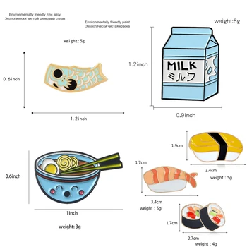 Japonų Maisto Segių kolekciją Suši Pieno Ramen Žuvų Koi vėliavos Krepšį Drabužius, Dekoratyviniai Papuošalai, Sagės Atvartas Emalio Pin Ženklelis