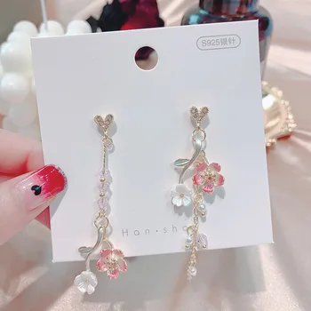 Japonų Stiliaus Cherry Blossom Kutas Lašas Auskarai Moterims Derliaus Gėlių Ilgi Auskarai Moterų 2020 M. Bižuterijos