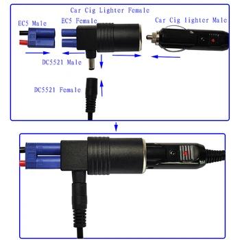 JKM 12V24V automobilių pradėti avarinio maitinimo adapteris EB5 į cigarečių degiklio DC5521 male adapter