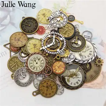 Julie Wang 10vnt Atsitiktinai Sumaišyti Laikrodis Žiūrėti Veido Pakabukai Lydinio Karoliai Pakabukas Rasti Juvelyrikos Priėmimo Steampunk Priedų