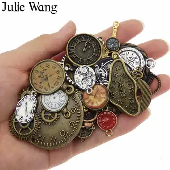 Julie Wang 10vnt Atsitiktinai Sumaišyti Laikrodis Žiūrėti Veido Pakabukai Lydinio Karoliai Pakabukas Rasti Juvelyrikos Priėmimo Steampunk Priedų