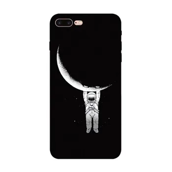 Juoda Su Balta Mėnulį, Žvaigždes, Kosmosą Astronautas Minkštas silikoninis Telefono Dangtelį Case For iPhone 5 5S SE 6 6S 7 8 Plus X XR XS Max