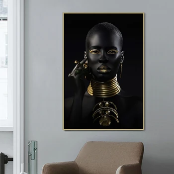 Juodos ir Aukso Afrikos Moteris Plakatas Modernios Sienos Meno Tapybos Drobės Juoda Moteris Spaudinių Dekoratyvinis Nuotraukas Kambarį Dekoro