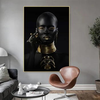 Juodos ir Aukso Afrikos Moteris Plakatas Modernios Sienos Meno Tapybos Drobės Juoda Moteris Spaudinių Dekoratyvinis Nuotraukas Kambarį Dekoro