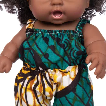 Juodosios Afrikos Juodosios Lėlės Tikroviška Sprogimo Galvos Nešioti Skarą Kūdikių Mielas, Garbanotas Juodas 8-colių Atgimsta Drabužius Vinilo vaikų Žaislų