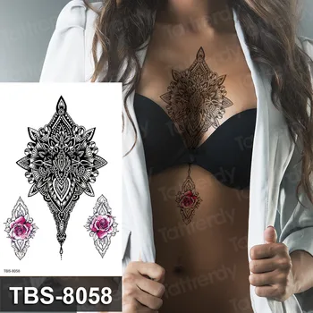 Juodosios chnos tatuiruočių lipdukas gėlių nėrinių mandala laikina tatuiruotė lipdukai kūno menas seksualus, arabų, indijos tatuiruotės decal ruožas lotus