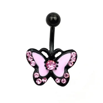Juodosios Pink Butterfly bamba Žiedai Anti-alergijos Nerūdijančio Plieno Navelpiercing Sexy Lady Pradurta Bamba Žiedas Kūno Papuošalai