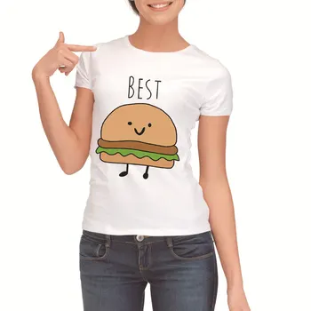 Juokinga Dizainas Geriausias Draugas Atitikimo T-Shirt BFF Marškinėliai Moterims Greito Maisto Tee Marškinėliai Femme vatos Pagaliukai Tees Mėsainis ir Bulvytės