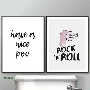 Juokinga Tualetas Laišką, Plakatas, Rock and Roll Minimalistinio Vonios kambarys Drobės Tapybos Have A Nice Poo Citata Sienos Meno WC Pasirašyti Namų Dekoro