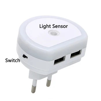 Jutiklis Nakties Šviesos, Su Dual USB Telefono Kroviklis, Led Lempos Nuotaiką Vaikams, Kūdikių Lempos ES/JAV Kištukinis Sienos Naktį Lempos Luminaria