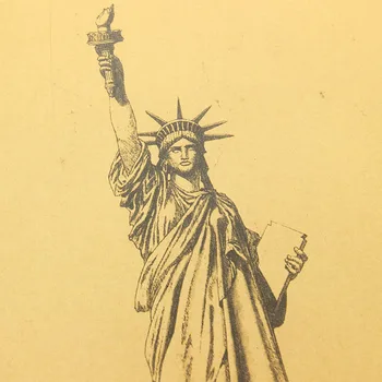 KAKLARAIŠTIS LER Laisvės Statula niujorke Retro Plakato Puošmena Pastato Kraft Popieriaus Siena Lipdukas 51.5X36cm