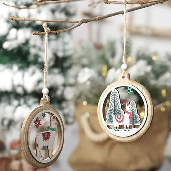 Kalėdinė dekoracija naujas medinis tuščiaviduriai pakabukas apvalus alpaka pakabukas nedidelis medis medinis pakabukas durų ir langų sąrašas family2020