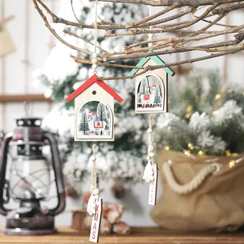Kalėdinė dekoracija naujas medinis tuščiaviduriai pakabukas apvalus alpaka pakabukas nedidelis medis medinis pakabukas durų ir langų sąrašas family2020