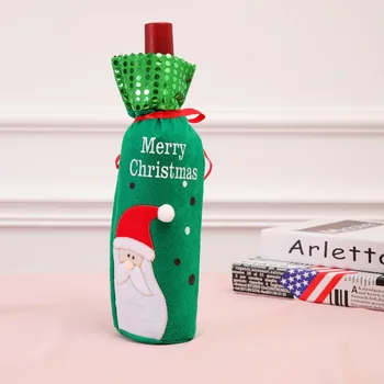 Kalėdų Dekoracijas Santa Claus Vyno Butelis Apima Sniego Šampanas Dovanų Maišeliai Blizgančiais Kalėdos Namuose Vakarienę Stalo Dekoro