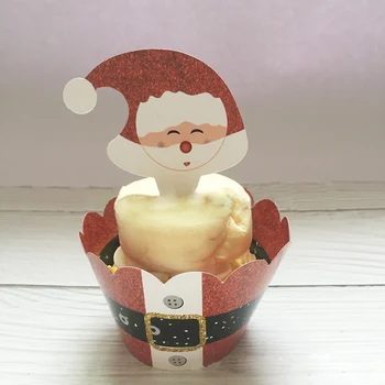 Kalėdų Santa Claus Popieriaus Cupcake Kortele Įpakavimo Rėžtuvės Vaikams Partijos Gimtadienio Pyragas Apdaila Puodeliai(12 Apsiaustas+12 Topper)
