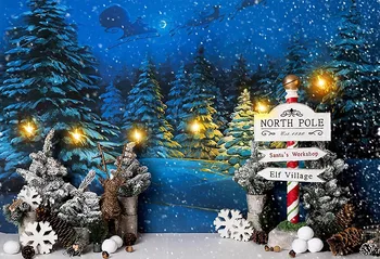 Kalėdų Žiemos Naktį Sniego Fone Santa Elnių Fone Medžių Foto Studija Rekvizitai Naujųjų Metų Tapetai Šeimos Šaliai Dekoro