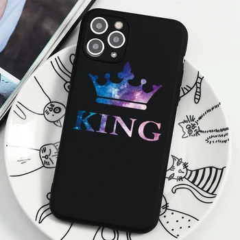 Karalius ir Karalienė Mėgėjams Pora Atveju iPhone 11 12 Pro XS MAX 7 8 6 6S Plius Mielas Juostele Lajos danga iPhone SE 2 2020 XR X Atvejais