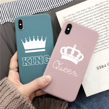 Karalius ir Karalienė Prabanga Apsaugoti Minkštos TPU Case For iPhone 6S 8 7 6 S Plus X Matinis Atgal Coque 