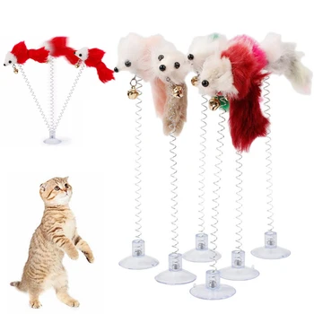 Karšto Atsitiktinės Spalvos Plastiko Kačių Žaislai Plunksnų Funny Cat Pelės Forma 20 x 10cm False Pelės Pet products Apačioje Gyvis Elastinga