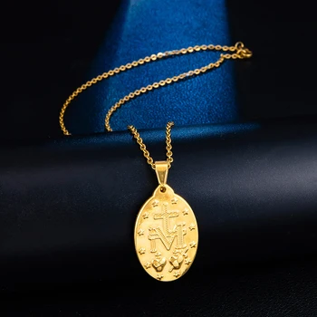 Karšto Pardavimo Mergelės Marijos Medallas Religiosas Karoliai Moterų Marijos Katalikų Papuošalai Iš Nerūdijančio Plieno Choker