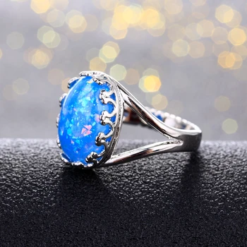 Karšto Pardavimo Ovalo formos Mėlynas Opalas Žiedai GemstoneJewelry Moterų Šalis Žiedas Mados Dalyvavimas Jwelry Dropship Visu Dydžiu 6-10