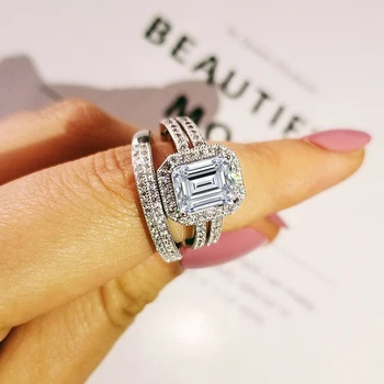 Karšto pardavimo prabanga princesė 925 sterlingas sidabro vestuvių žiedas rinkinys moterims lady jubiliejų dovana, juvelyriniai dirbiniai didmeninė moonso R5116