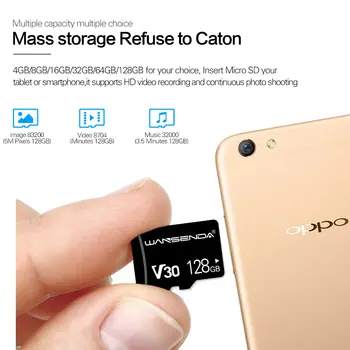 Karšto WANSENDA Atminties Kortele 128 GB 64GB V10 Micro SD Kortelės, 