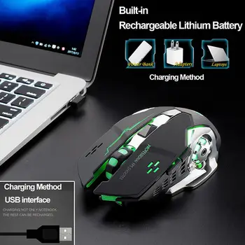 Karšto Įkrovimo X8 Belaidžio Silent LED Apšvietimu USB Optinė Ergonomiška Žaidimų Pelės PC Kompiuterio Pelė, Imac, Macbook Pro Nešiojamas kompiuteris