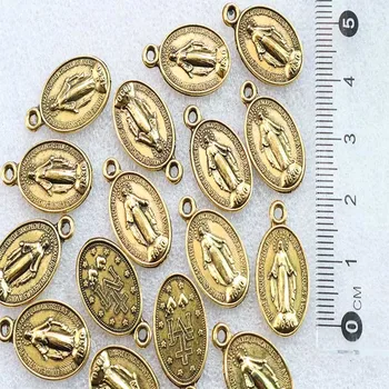 Katalikų Mini Golden Mergelės Marijos Pakabukas, Katalikų Derliaus Aukso Santa Maria Amuletas Medalis
