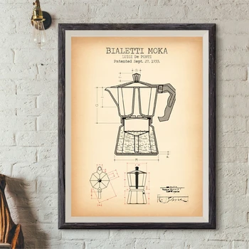 Kavinukas Patentų Plakatai ir Spausdina Bialetti Moka Plakatas Kavos Planas paveiksl Drobės Tapybos Virtuvės Sienos Meno Dekoro
