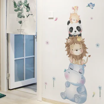 Kawaii Gyvūnų, Animacinių filmų Stikers Sienų Apdailai Kūdikio Kambario Dekoro Begemoto Liūtas Panda Kačiukas, Miegamojo, Svetainės Priedai