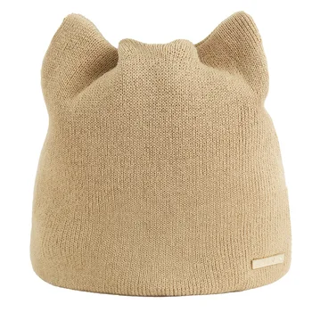 Kačių ausų megztiniai megztinis bžūp Beanies Moterų vientisa spalva paprastas, šiltas earmuffs skrybėlę Merginos Mielas Žiemos Megzti Skullies Beanies