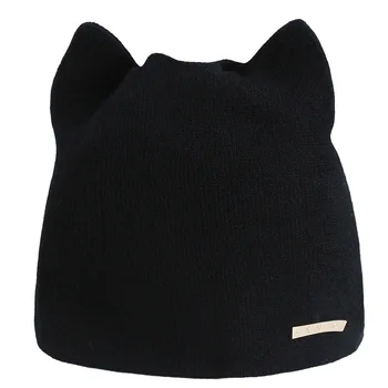 Kačių ausų megztiniai megztinis bžūp Beanies Moterų vientisa spalva paprastas, šiltas earmuffs skrybėlę Merginos Mielas Žiemos Megzti Skullies Beanies
