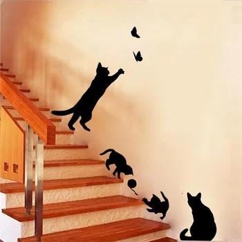 Kačių žaisti Drugeliai Siena Lipdukas Nuimamas Apdailos Lipdukai Miegamasis, Virtuvė, Gyvenamasis Kambarys Sienų