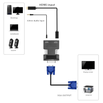 Kebidu HDMI suderinamus VGA Moterų ir Vyrų Mini Adapteris Keitiklis su Garso Adapterio Kabelį Remti 1080P Signalo Išėjimas