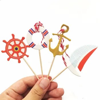 Keksiukų Dekoravimui 24pcs Viduržemio jūros Sailor Laivo Inkaras Tortas Topper cupcake susitvarko vėliavas, Vaikams, Vaikams, Gimtadienis