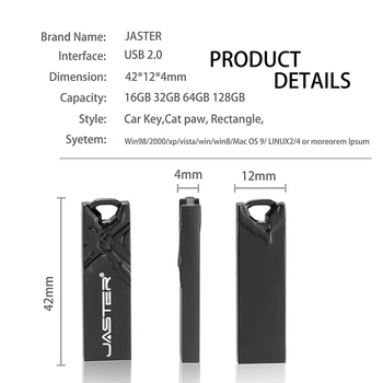 Keychain Metalo Black USB 2.0 Flash Drive 4GB 8GB 16GB 32GB 64GB 128GB Realias galimybes Pen Drives Nešiojamų Memory Stick LOGOTIPĄ