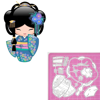 Kimono Cherry Blossom Žibintų Mergina Metalo Pjovimo Miršta Laimingas Lėlės Štampai, Skirti 