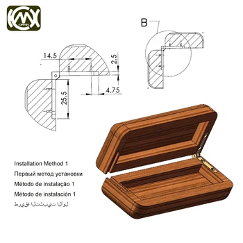 KIMXIN 2vnt 30*30mm*95deg aukštos kokybės Cinko lydinio 4 skylių Penbox vyriai Woodenbox Collectionbox jewelrybox paprasta, vyrių Su varžtais
